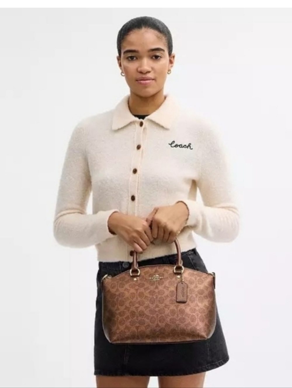 Coach Sadie Satchel Crossbody Bag in Metallic Signature Coated Canvas - Picture 12 of 16